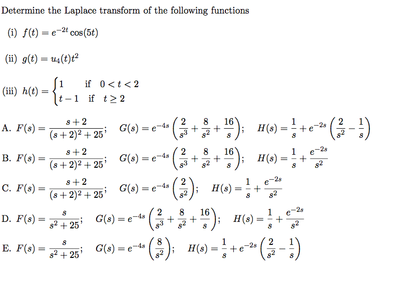 Solved Determine The Laplace Transform Of The Following F Chegg Com