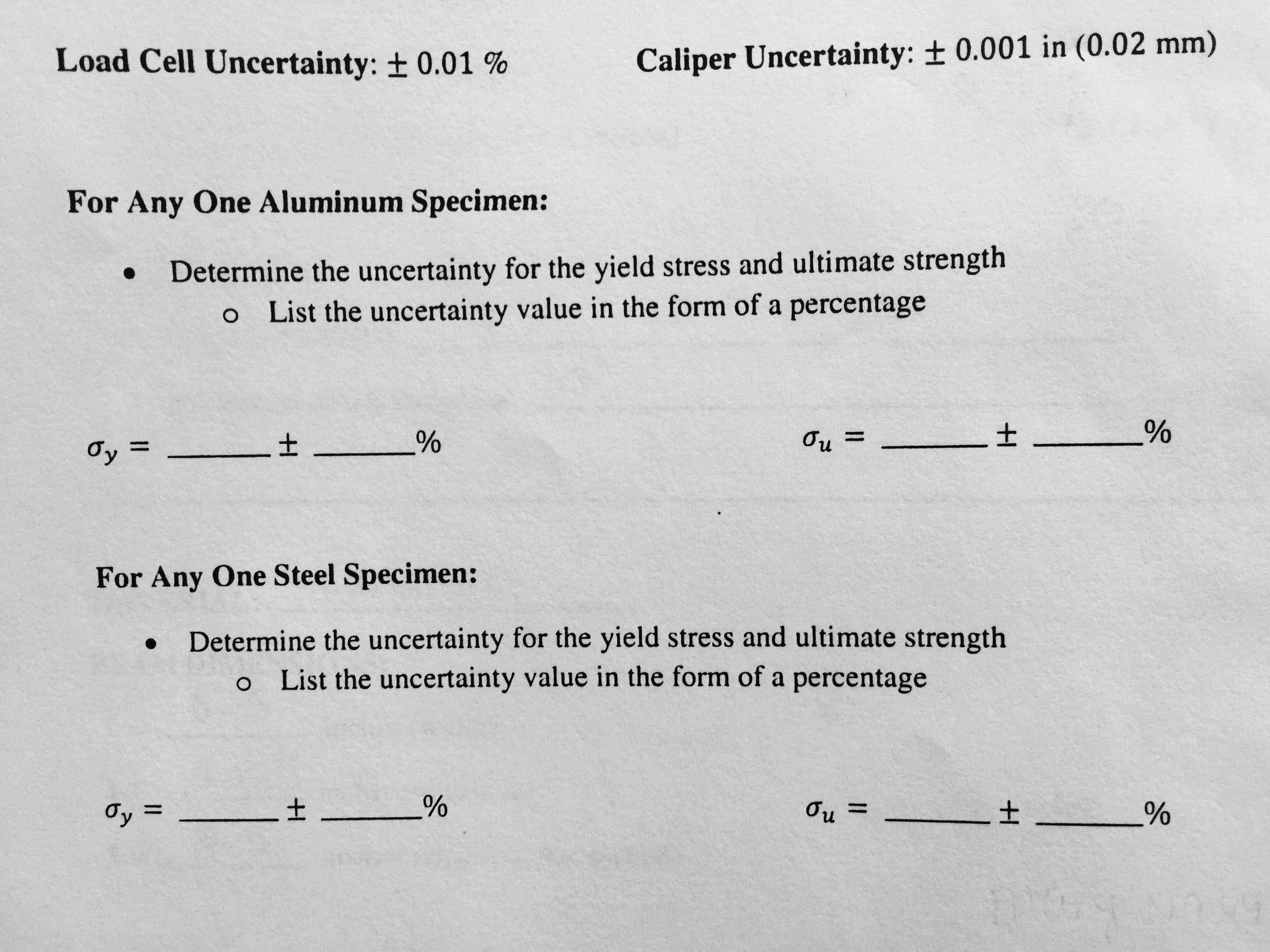 Determine the uncertainty for the yield stress and  Chegg.com
