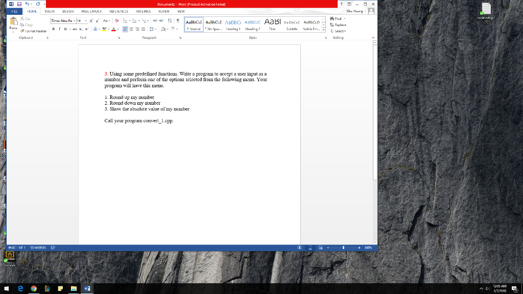 Kha Houny Fnd Peragraph ; Editing 3. Using some predrfined functioas. Write a program to accept a user input as a umber and performi one of the options selccted from the following menu. Your progranm will have this enu. 1. Round up uy 2. Round down 3. Show le abolule value ofuuy number uuunber my mimber my uumber Call your prograu IL 218