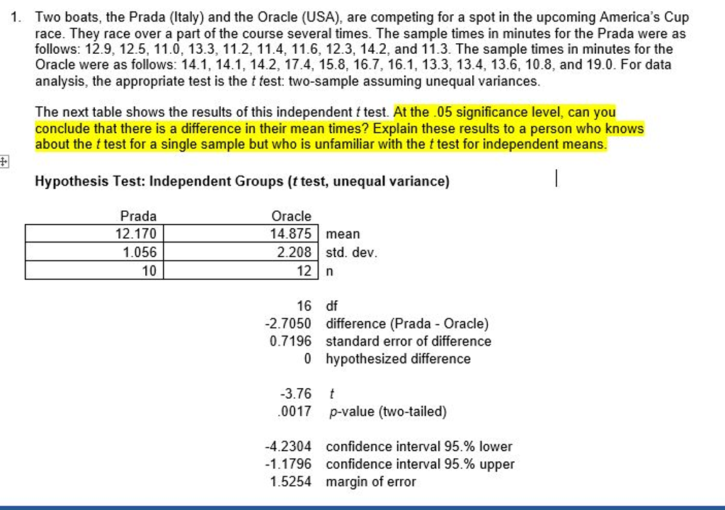 Solved Two boats, the Prada (Italy) and the Oracle (USA), 