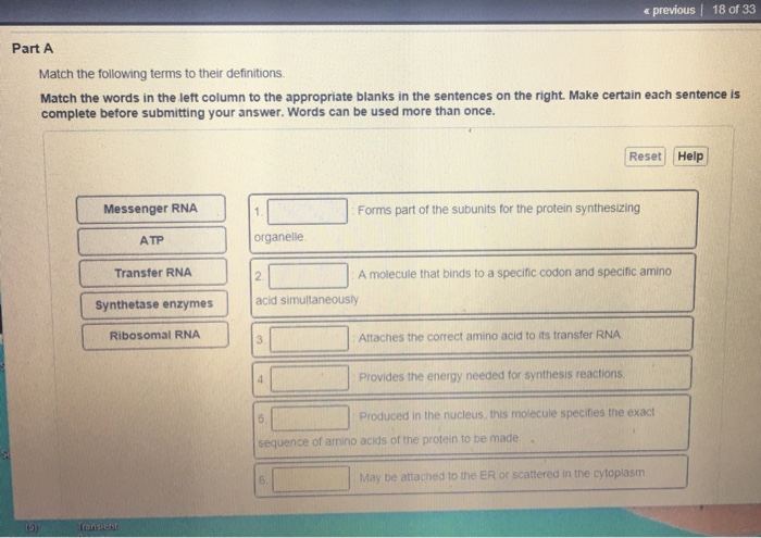 Solved Match The Following Terms To Their Definitions. Ma