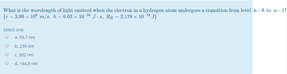 Solved What Is The Wavelength Of Light Emitted When The E Chegg Com