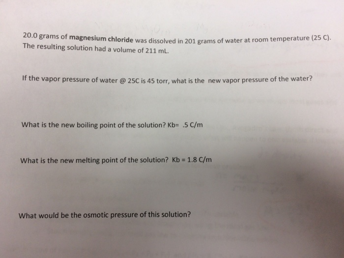 Solved 20 0 Grams Of Magnesium Chloride Was Dissolved In