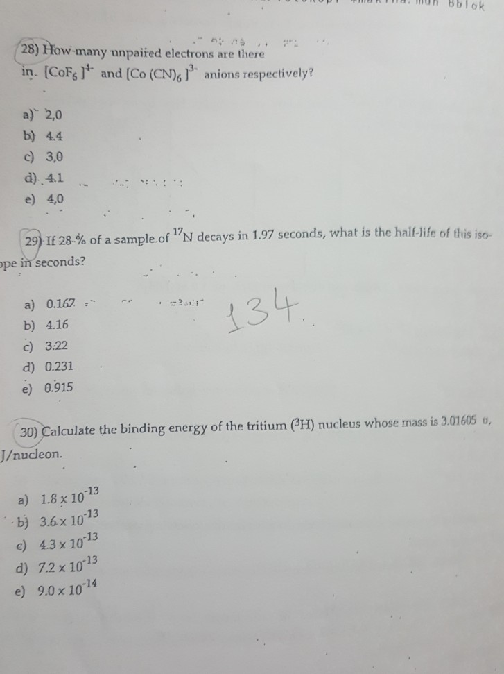 Solved 8blok How Many Unpaired Electrons Are There In C Chegg Com