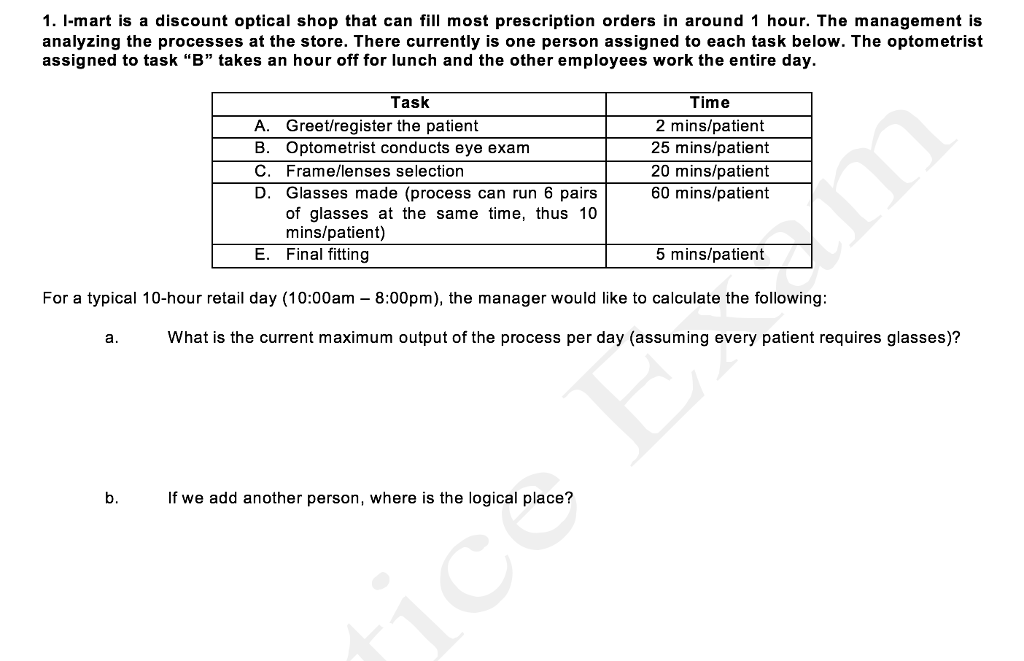 Solved 1. Imart Is A Discount Optical Shop That Can Fill...