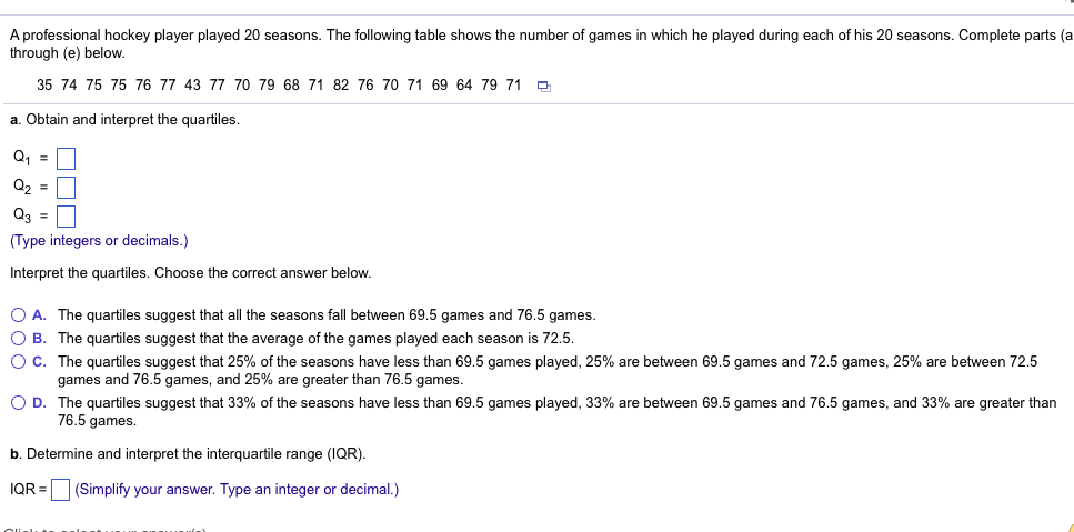 Solved Player Played 20 Seasons The Following Table Show