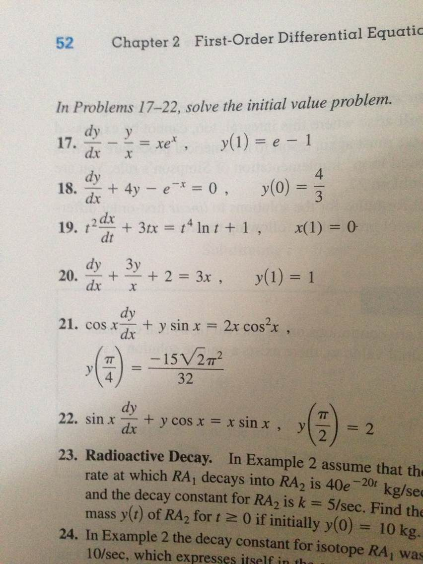 Solved In Problems 17 22 Solve The Initial Value Problem Chegg Com