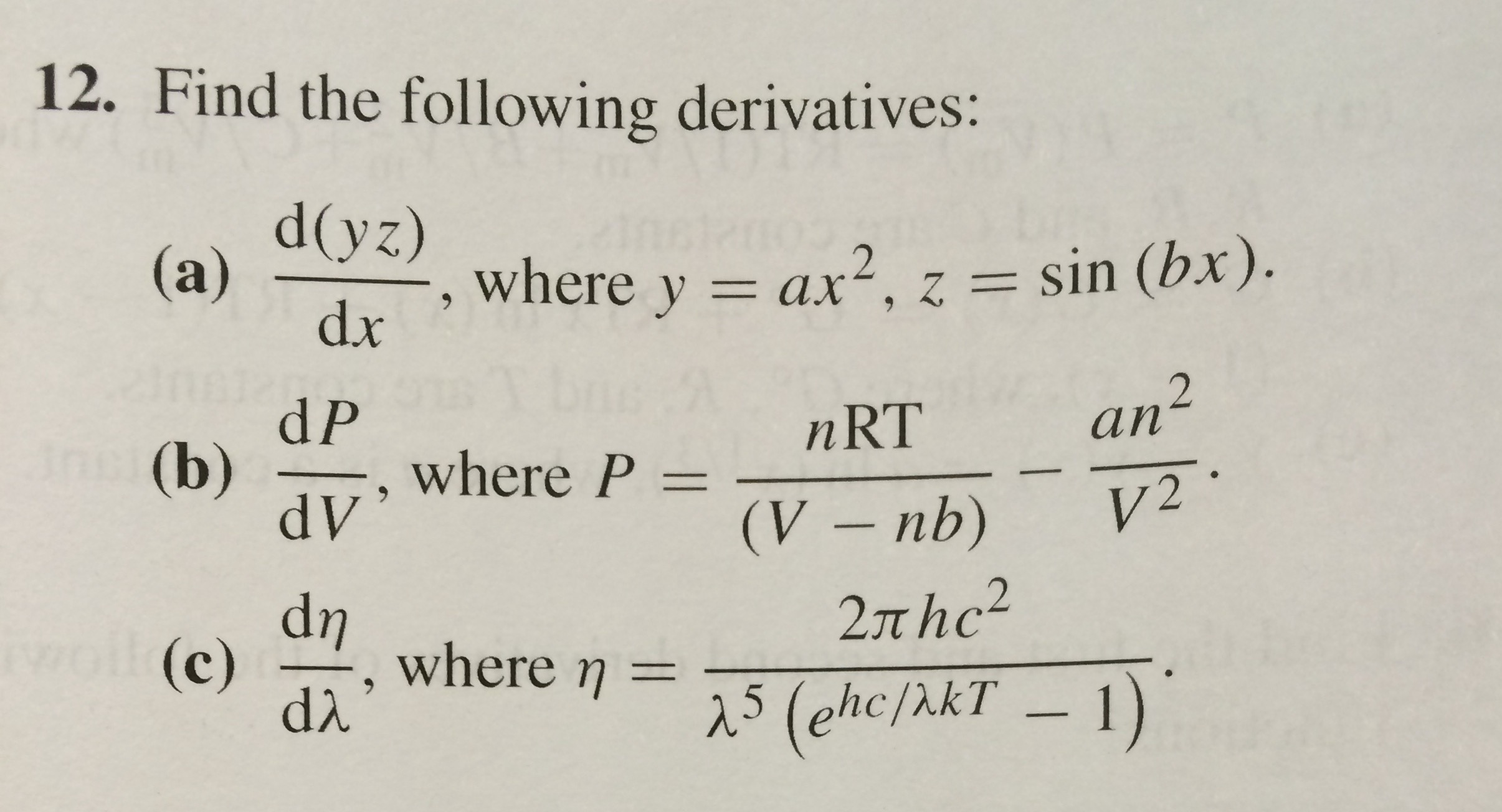Solved Find The Following Derivatives D Yz Dx Where Y Chegg Com