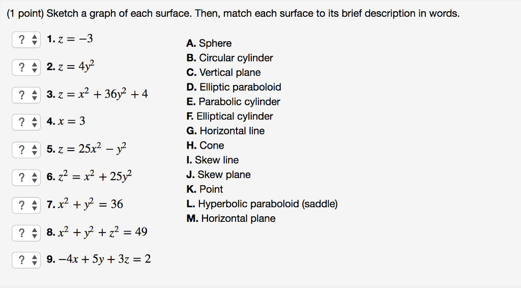 Solved 1 Point Sketch A Graph Of Each Surface Then Ma Chegg Com