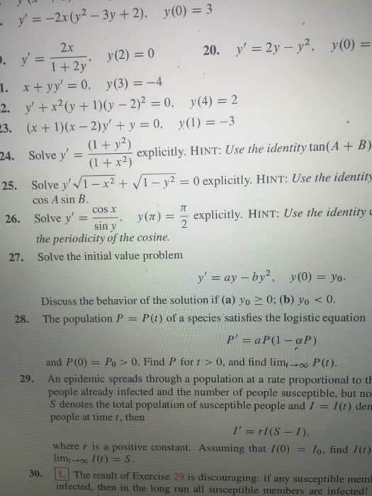 Y 2x 1 2y Y 2 0 Y 2y Y 2 Solve The Initial Value Chegg Com