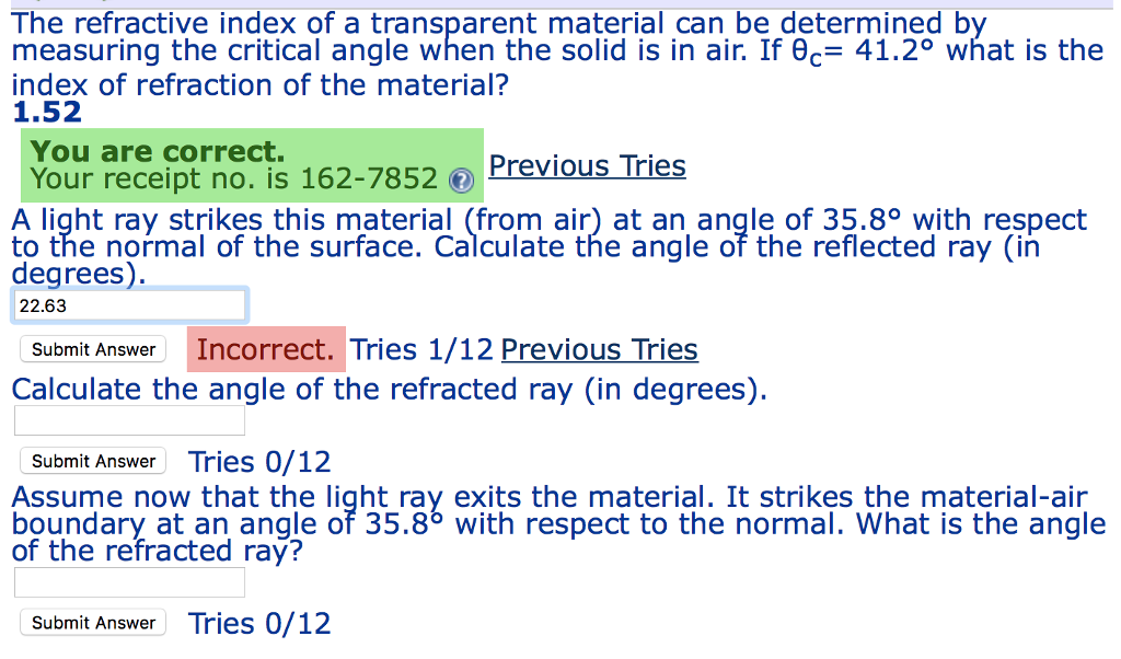 Solved The refractive index of a transparent material can be 