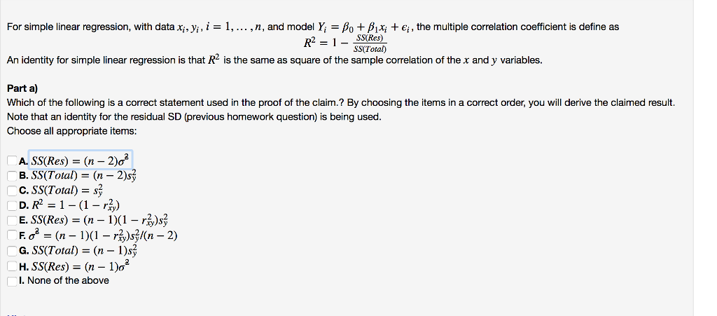 Solved: For Simple Linear Regression, With Data Xi, Yi, L 