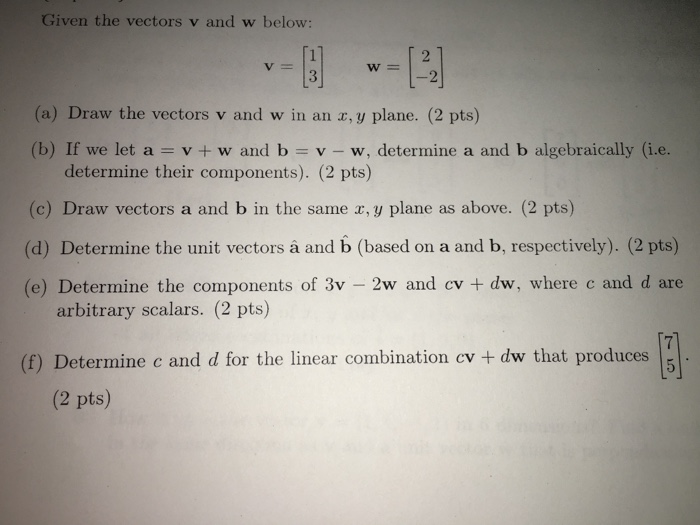Solved Given The Vectors V And W Below V 1 3 W 2 Chegg Com