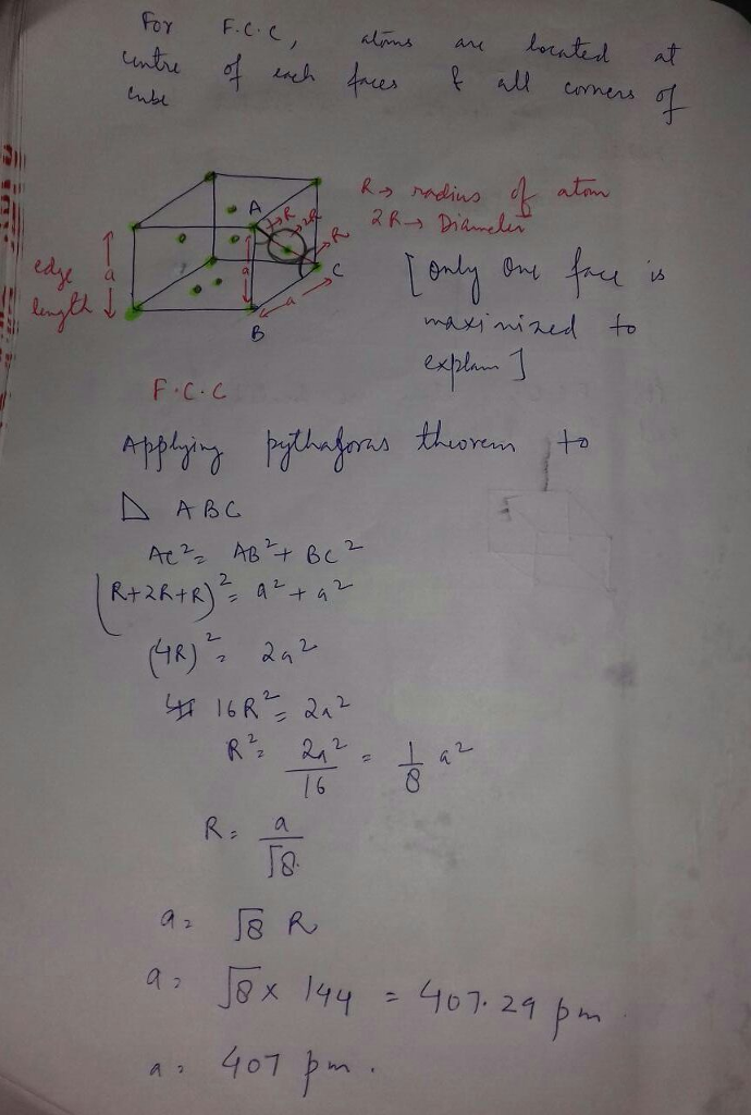 Gold Crystallizes In A Face centered Cubic Structure What Is The Edge