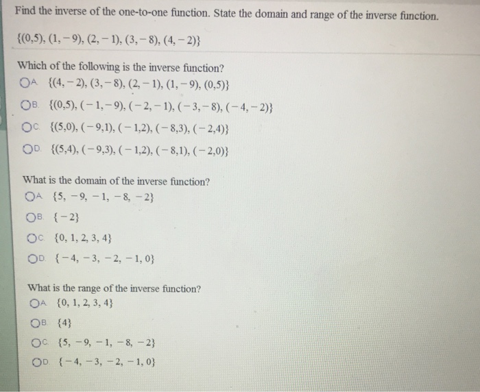 Solved Find The Inverse Of The One To One Function State Chegg Com