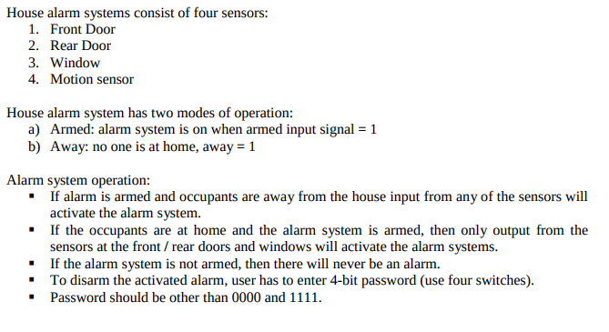 Solved Design House Alarm System Starting With Truth Tabl