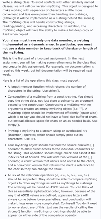 Solved: Write A String Class. To Avoid Conflicts With Othe ...