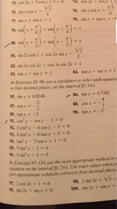 Solved Cos 2x 5 Cos X 3 0 Cos 2 X Cos X 1 Sin Chegg Com