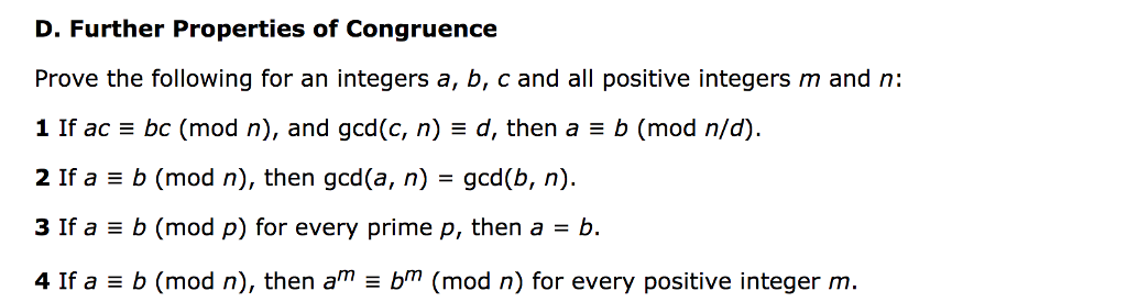 Solved D Further Properties Of Congruence Prove The Foll Chegg Com