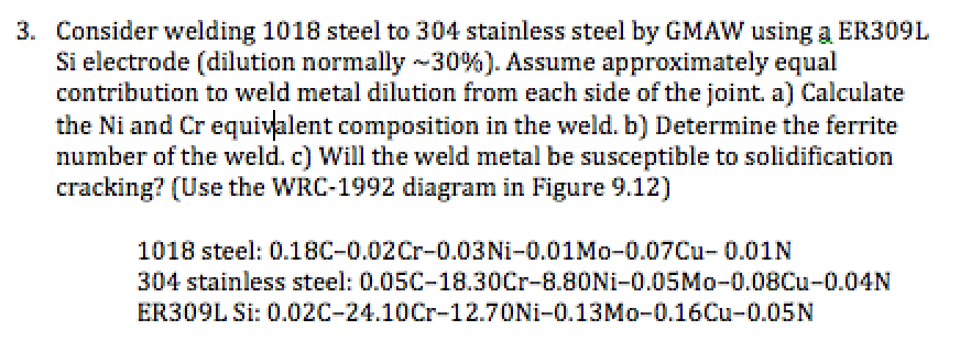 Consider Welding 1018 Steel To 304 Stainless Steel By Chegg Com