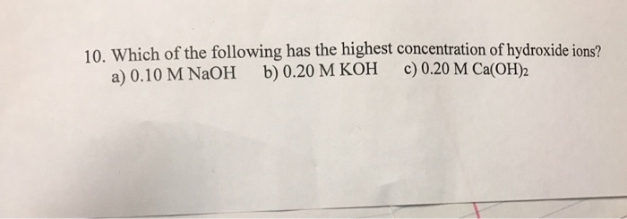 Which solution below has the highest concentration of hydroxide ions formula Which solution below has the highest concentration of hydroxide ions formula