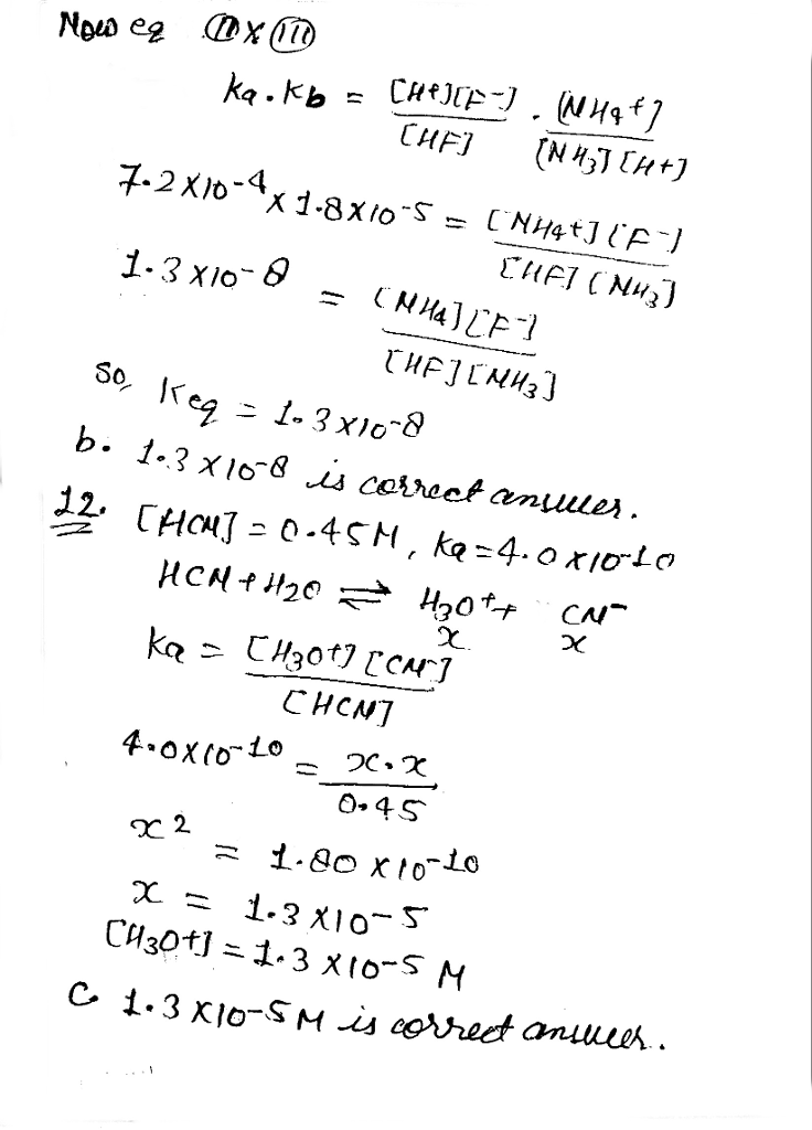 Question & Answer: Given the following acid dissociation constants, K_a (HF) = 7.2 times 10^-4 K_a..... 2