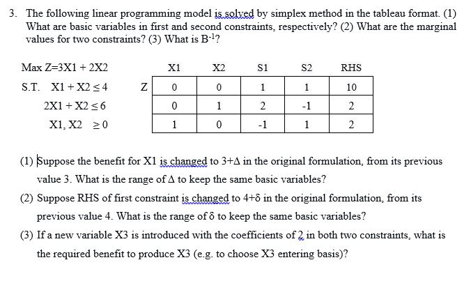 Solved 3 The Following Linear Programming Model Is Solve Chegg Com