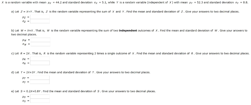 Solved X S A Random Variable With Mean X 44 2 And Standar Chegg Com