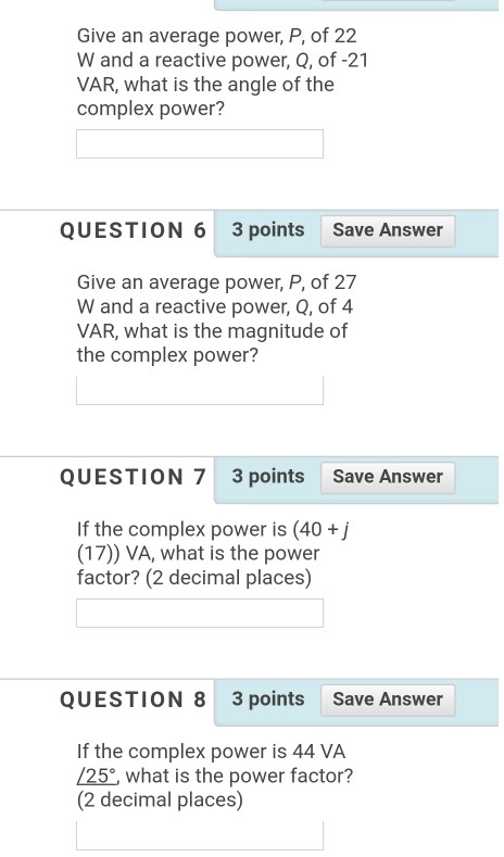 Solved Give An Average Power P Of 22 W And A Reactive P Chegg Com