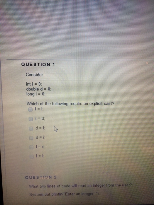 Solved Consider Int I 0 Double D 0 Long I 0 Chegg Com