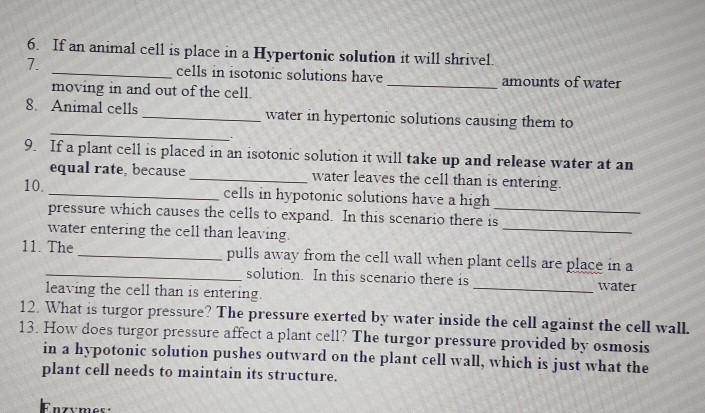 6 If An Animal Cell Is Place In A Hypertonic Chegg Com