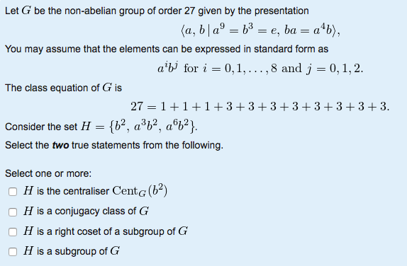 Solved Let G Be The Non Abelian Group Of Order 27 Given B Chegg Com