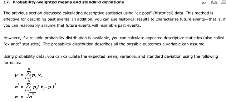 probability weighted standard deviation