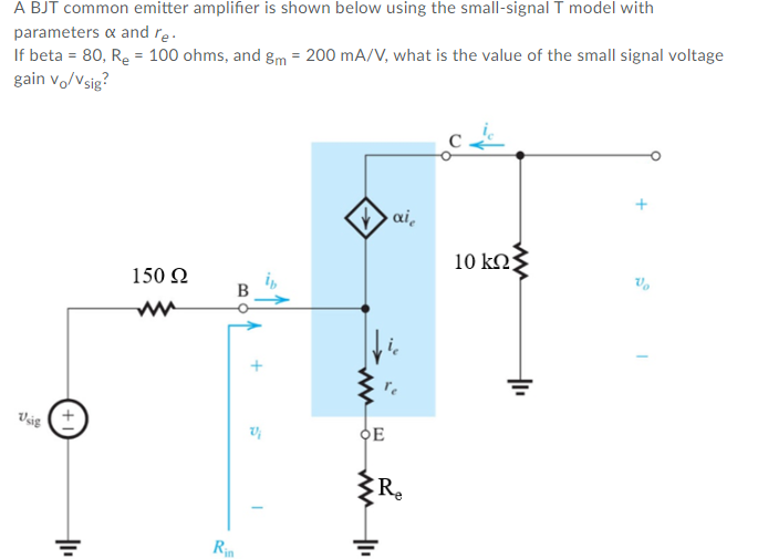 Solved A Bjt Common Emitter Amplifier Is Shown Below Usin Chegg Com