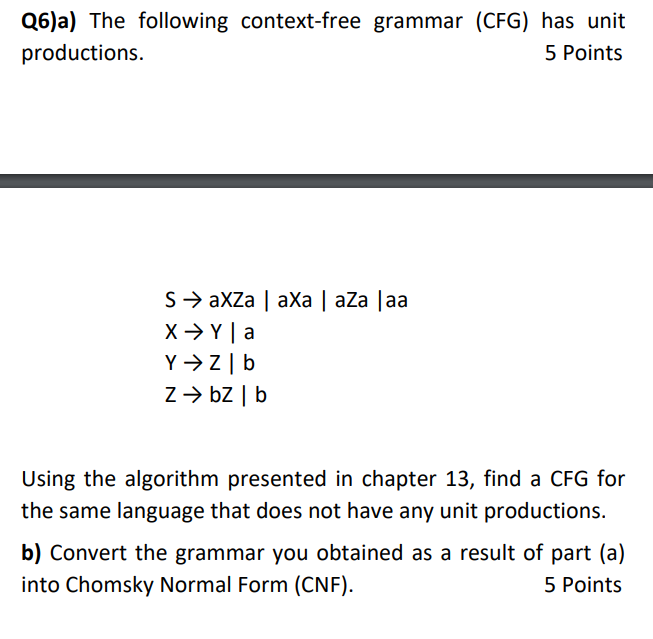 Solved The Following Context Free Grammar Cfg Has Unit Chegg Com