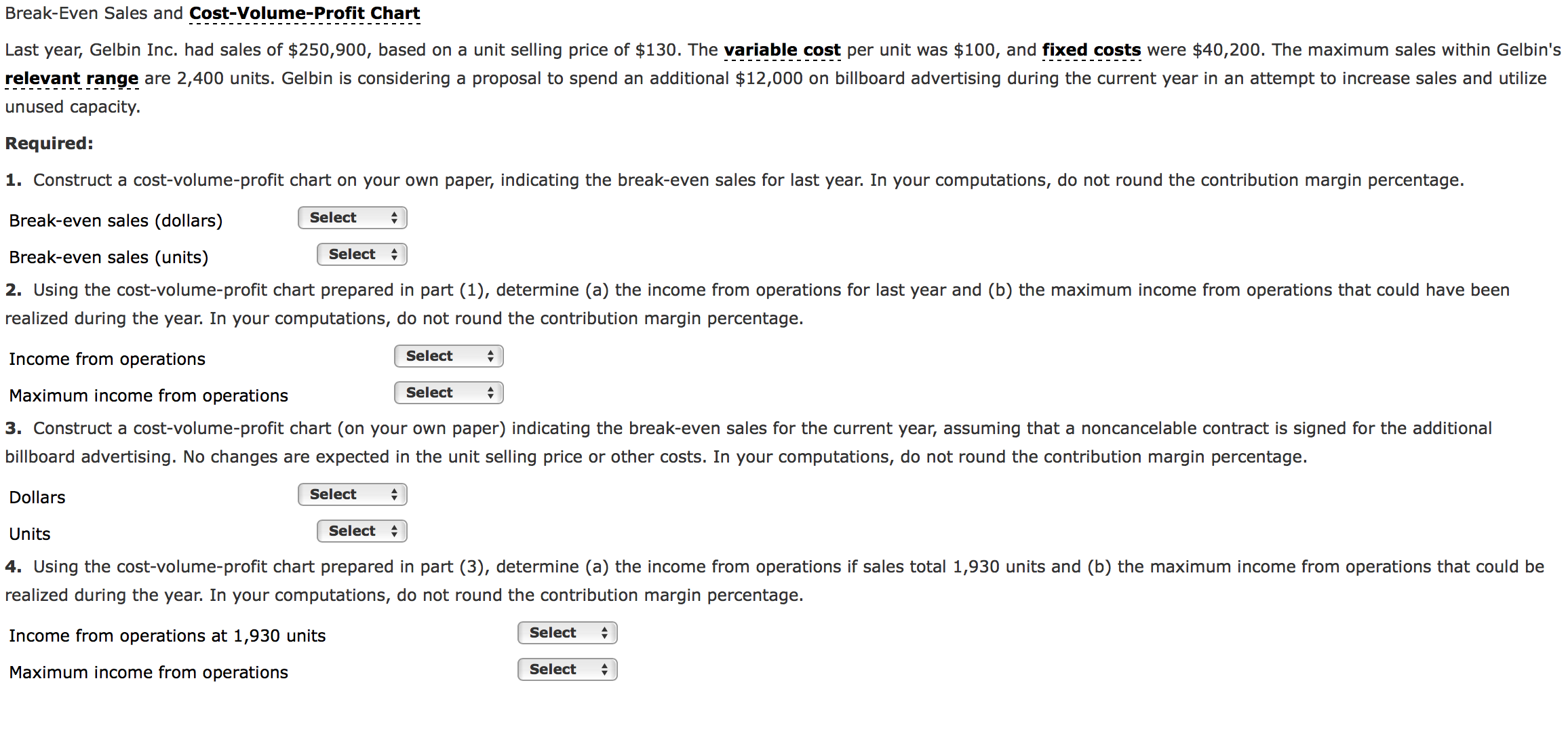 In A Cost Volume Profit Chart The