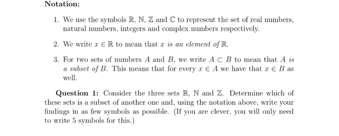 Solved We Use The Symbols R N Z And C To Represent The Chegg Com