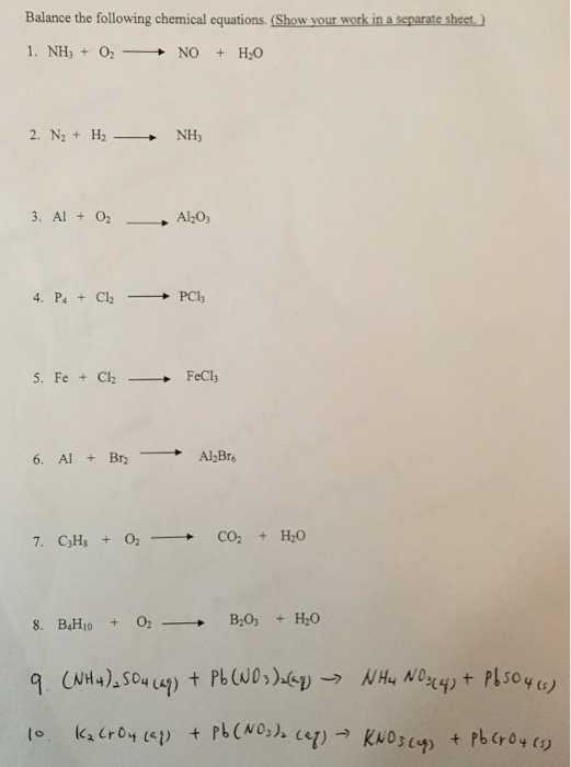 Solved: Balance The Following Chemical Equations ( Show Yo ...