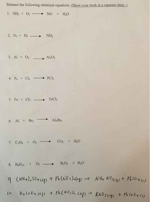 Solved: Balance The Following Chemical Equations ( Show Yo... | Chegg.com