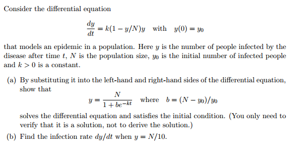 Solved Consider The Differential Equation Dy Dt K 1 Chegg Com