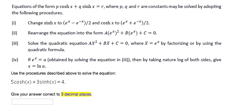 Solved Equations Of The Form P Cosh X Q Sinh X R Whe Chegg Com