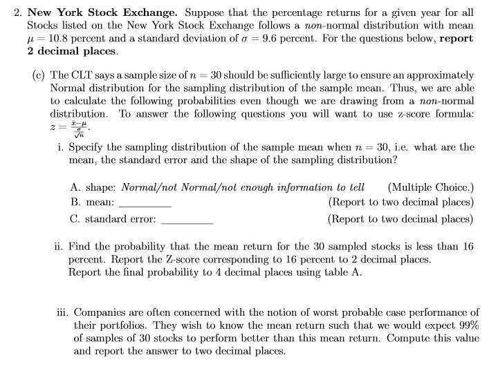 2 New York Stock Exchange Suppose That The Percen Chegg Com