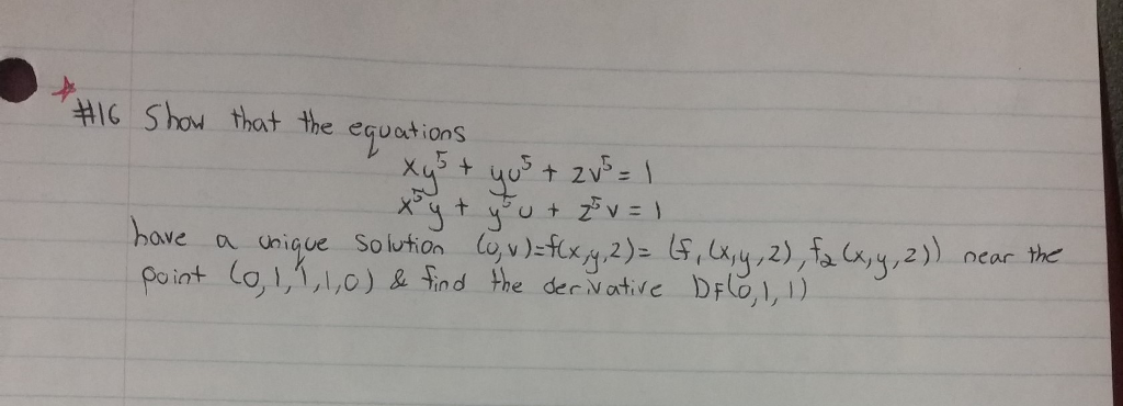 Solved Show That The Equations Xy 5 Yu 5 Zv 5 1 X 5 Chegg Com