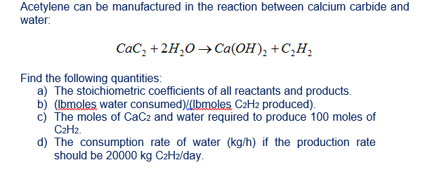 Solved Acetylene Can Be Manufactured In The Reaction Between Chegg Com