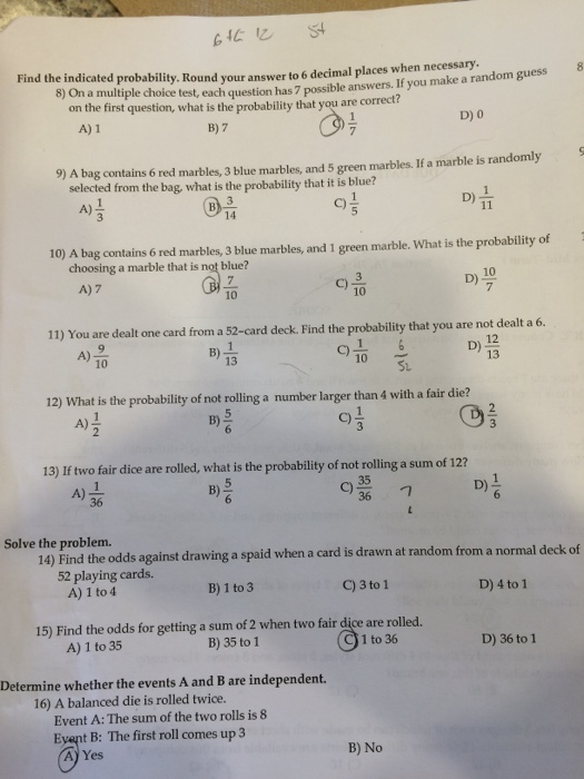 Solved On a multiple test, each question has | Chegg.com