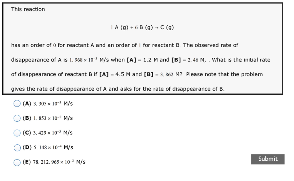 Solved This Reaction 1 A G 6 B G C G Has An Order Chegg Com