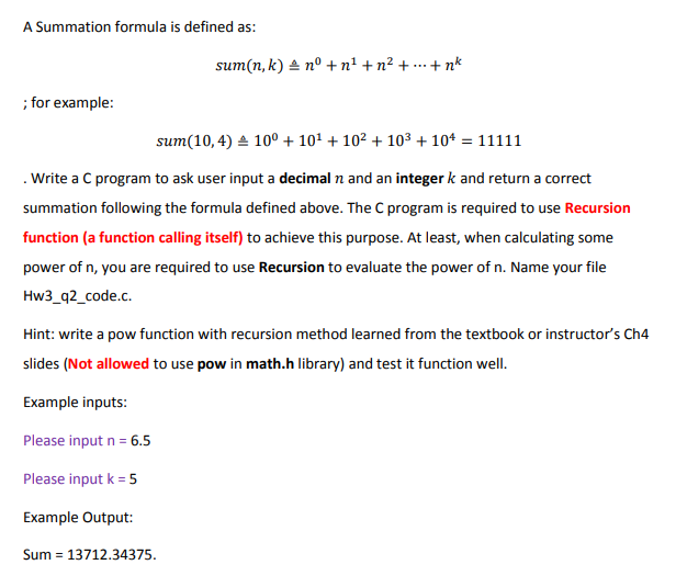 Solved A Summation Formula Is Defined As Sum N K 스 No Chegg Com