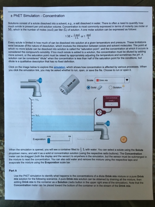 Solved: ± PhET Simulation-Concentration Solutions Consist ...