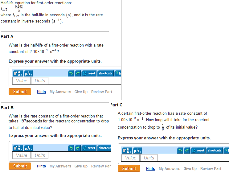 Solved Half Life Equation For First Order Reactions Chegg Com