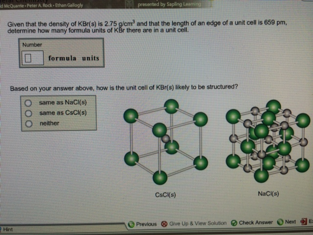 Given That The Density Of Kbr S Is 2 75 A Cm3 And Chegg Com